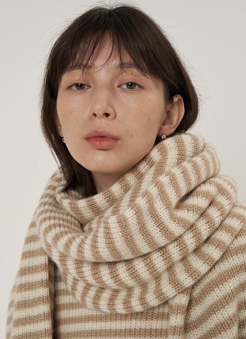 Coco stripe knit muffler beige