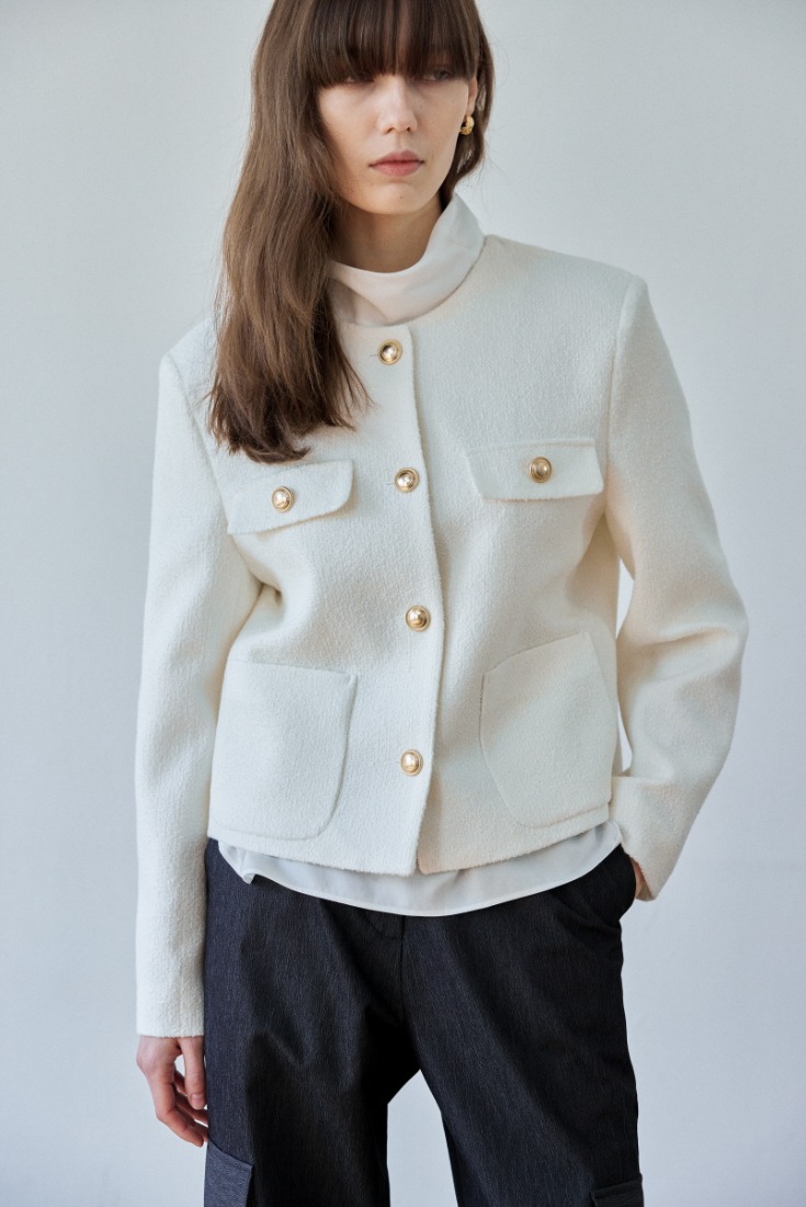 Amber Tweed Crop Jacket Ivory - PLAMM